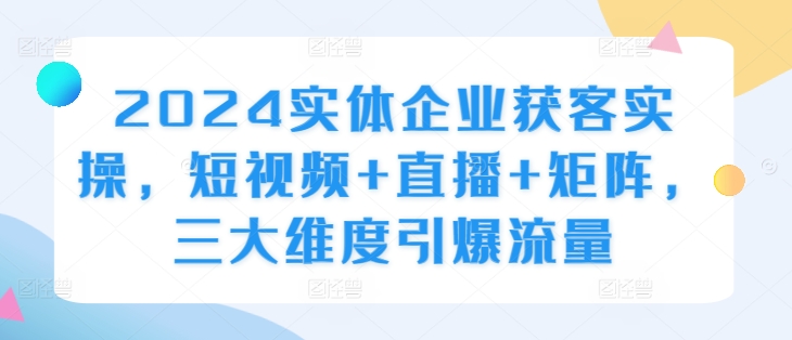 2024实体企业获客实操，短视频+直播+矩阵，三大维度引爆流量跨境课程-外贸教程-精品网课-电商运营课库课堂