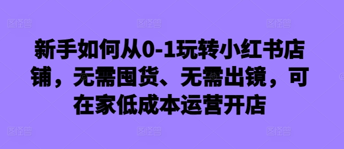 新手如何从0-1玩转小红书店铺，无需囤货、无需出镜，可在家低成本运营开店跨境课程-外贸教程-精品网课-电商运营课库课堂