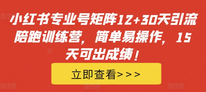 小红书专业号矩阵12+30天引流陪跑训练营，简单易操作，15天可出成绩!跨境课程-外贸教程-精品网课-电商运营课库课堂