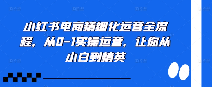 小红书电商精细化运营全流程，从0-1实操运营，让你从小白到精英跨境课程-外贸教程-精品网课-电商运营课库课堂