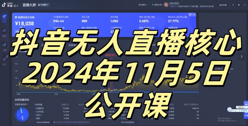抖音无人直播核心公开课，咸鱼翻身小白可做带有睡后收入月入过万太简单跨境课程-外贸教程-精品网课-电商运营课库课堂