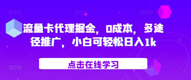 流量卡代理掘金，0成本，多途径推广，小白可轻松日入1k跨境课程-外贸教程-精品网课-电商运营课库课堂