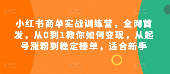 小红书商单实战训练营，全网首发，从0到1教你如何变现，从起号涨粉到稳定接单，适合新手跨境课程-外贸教程-精品网课-电商运营课库课堂