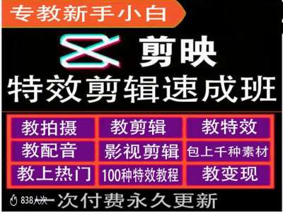 剪映特效教程和运营变现教程，特效剪辑速成班，专教新手小白跨境课程-外贸教程-精品网课-电商运营课库课堂