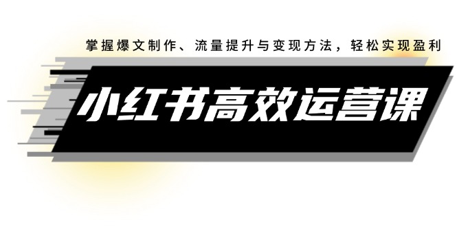 小红书高效运营课：掌握爆文制作、流量提升与变现方法，轻松实现盈利跨境课程-外贸教程-精品网课-电商运营课库课堂