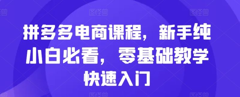 拼多多电商课程，新手纯小白必看，零基础教学快速入门跨境课程-外贸教程-精品网课-电商运营课库课堂