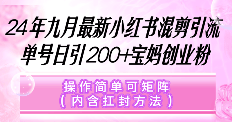 小红书混剪引流，单号日引200+宝妈创业粉，操作简单可矩阵（内含扛封…跨境课程-外贸教程-精品网课-电商运营课库课堂