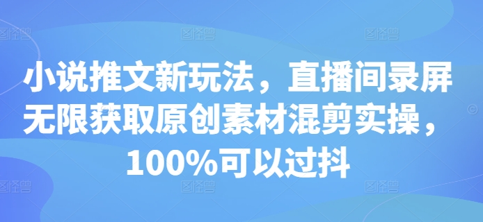 小说推文新玩法，直播间录屏无限获取原创素材混剪实操，100%可以过抖跨境课程-外贸教程-精品网课-电商运营课库课堂