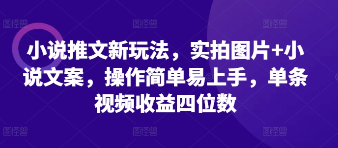 小说推文新玩法，实拍图片+小说文案，操作简单易上手，单条视频收益四位数跨境课程-外贸教程-精品网课-电商运营课库课堂