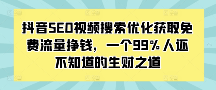 抖音SEO视频搜索优化获取免费流量挣钱，一个99%人还不知道的生财之道跨境课程-外贸教程-精品网课-电商运营课库课堂