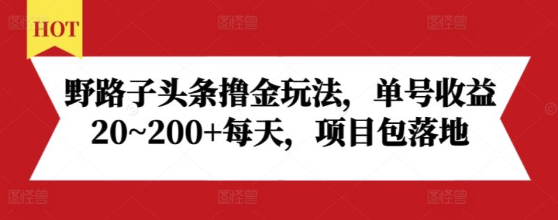 野路子头条撸金玩法，单号收益20~200+每天，项目包落地跨境课程-外贸教程-精品网课-电商运营课库课堂