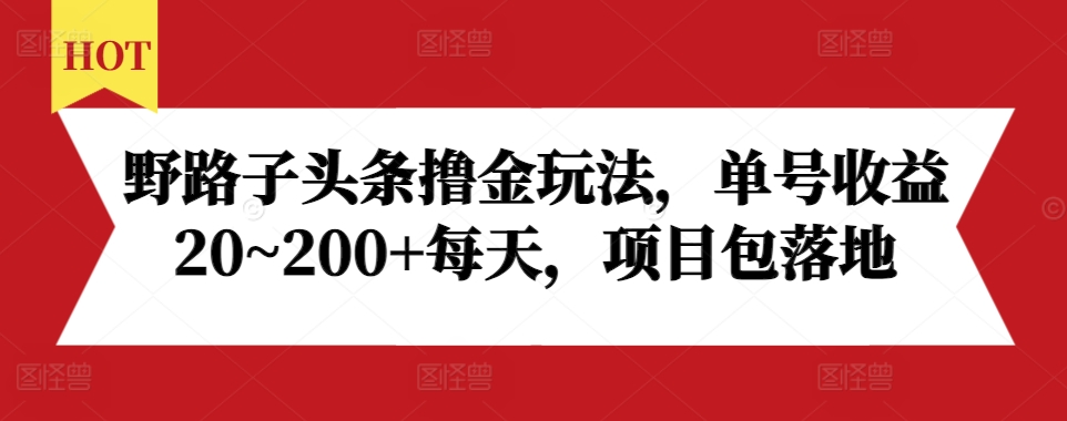 野路子头条撸金玩法，单号收益20~200+每天，项目包落地跨境课程-外贸教程-精品网课-电商运营课库课堂