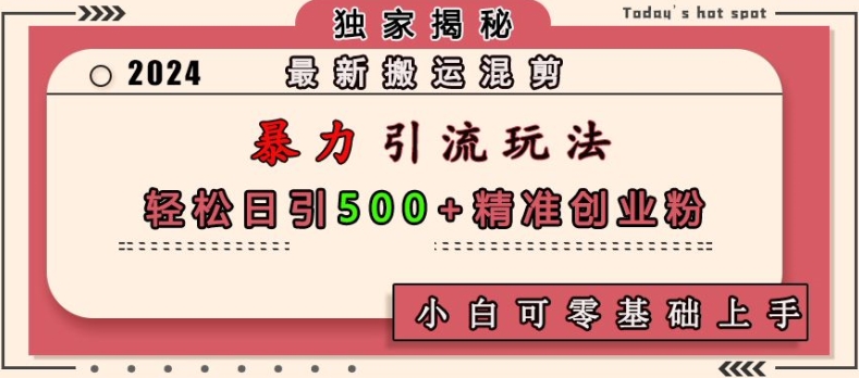 最新搬运混剪暴力引流玩法，轻松日引500+精准创业粉，小白可零基础上手跨境课程-外贸教程-精品网课-电商运营课库课堂