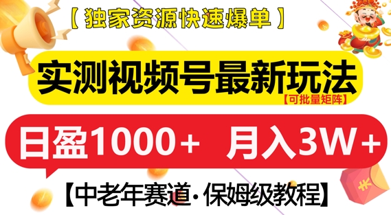 实测视频号最新玩法，中老年赛道，独家资源，月入过W+跨境课程-外贸教程-精品网课-电商运营课库课堂