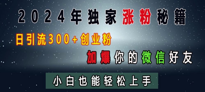 2024年独家涨粉秘籍，日引流300+创业粉，加爆你的微信好友，小白也能轻松上手跨境课程-外贸教程-精品网课-电商运营课库课堂