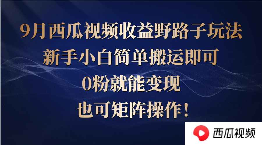 西瓜视频收益野路子玩法，新手小白简单搬运即可，0粉就能变现，也可矩…跨境课程-外贸教程-精品网课-电商运营课库课堂