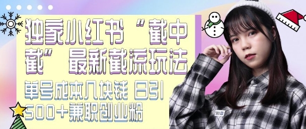 最新小红书截流玩法 独家截中截 单号成本几块钱 日引500+CY粉JZ粉跨境课程-外贸教程-精品网课-电商运营课库课堂