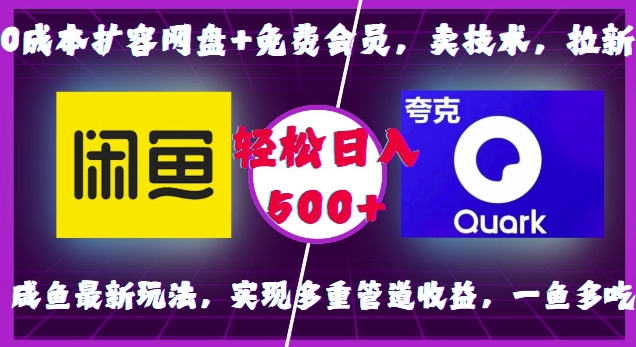 0成本扩容网盘+免费会员，卖技术，拉新，咸鱼最新玩法，实现多重管道收益，一鱼多吃，轻松日入500+跨境课程-外贸教程-精品网课-电商运营课库课堂