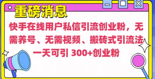 快手最新引流创业粉方法，无需养号、无需视频、搬砖式引流法跨境课程-外贸教程-精品网课-电商运营课库课堂
