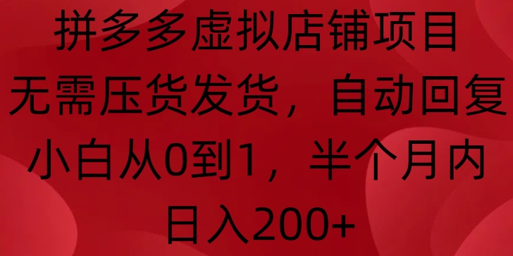 拼多多虚拟店铺项目，无需压货发货，自动回复，小白从0到1，半个月内日入200+跨境课程-外贸教程-精品网课-电商运营课库课堂