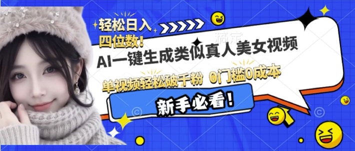 AI一键生成接近真人美女视频，单视频轻松破千粉，操作简单跨境课程-外贸教程-精品网课-电商运营课库课堂