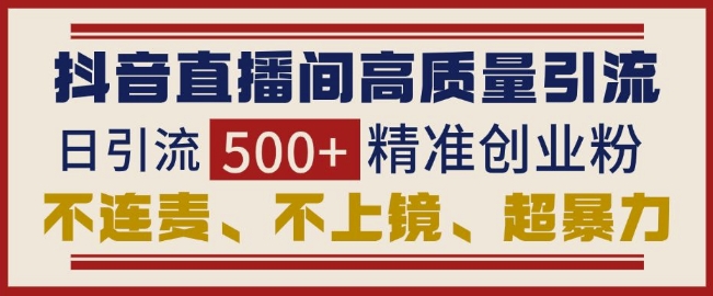 抖音直播间引流创业粉，无需连麦、不用上镜、超暴力，日引流500+高质量精准创业粉跨境课程-外贸教程-精品网课-电商运营课库课堂