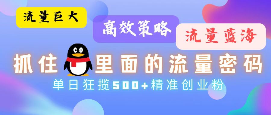 流量蓝海，抓住QQ里面的流量密码！高效策略，单日狂揽500+精准创业粉跨境课程-外贸教程-精品网课-电商运营课库课堂