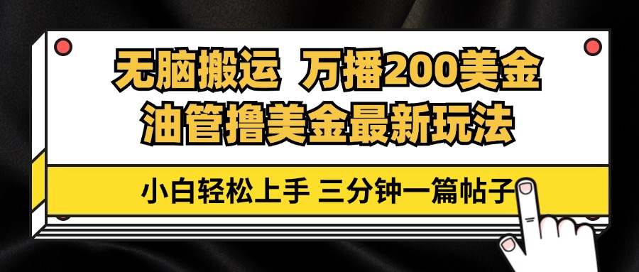 油管无脑搬运撸美金玩法教学，万播200刀，三分钟一篇帖子，小白轻松上手跨境课程-外贸教程-精品网课-电商运营课库课堂