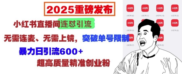 2025重磅发布：小红书直播间连怼引流，无需连麦、无需上镜，突破单号限制，暴力日引流600+跨境课程-外贸教程-精品网课-电商运营课库课堂