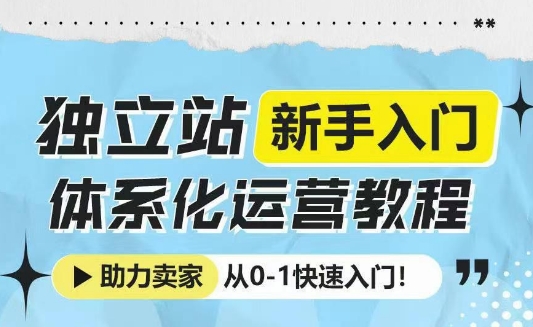 独立站新手入门体系化运营教程，助力独立站卖家从0-1快速入门!跨境课程-外贸教程-精品网课-电商运营课库课堂