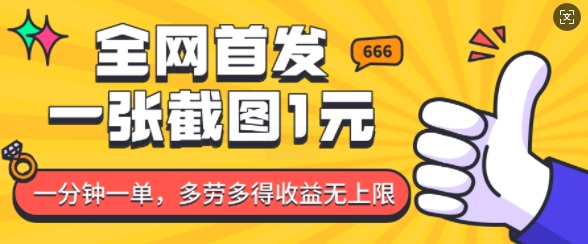 全网首发，一张截图1块钱，一分钟一单，多劳多得，收益无上限跨境课程-外贸教程-精品网课-电商运营课库课堂
