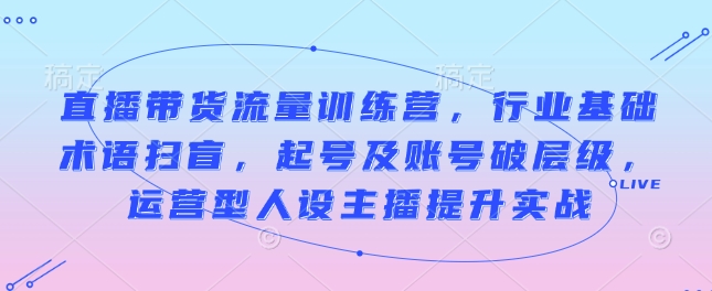 直播带货流量训练营，行业基础术语扫盲，起号及账号破层级，运营型人设主播提升实战跨境课程-外贸教程-精品网课-电商运营课库课堂