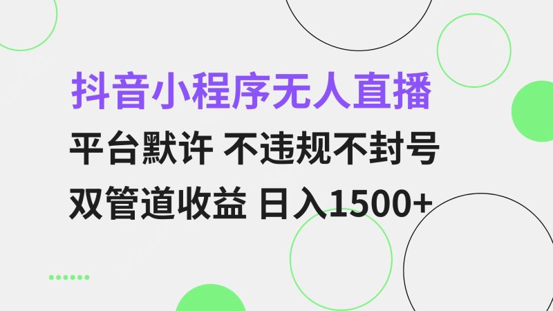 抖音小程序无人直播 平台默许 不违规不封号 双管道收益 日入1500+ 小白…跨境课程-外贸教程-精品网课-电商运营课库课堂