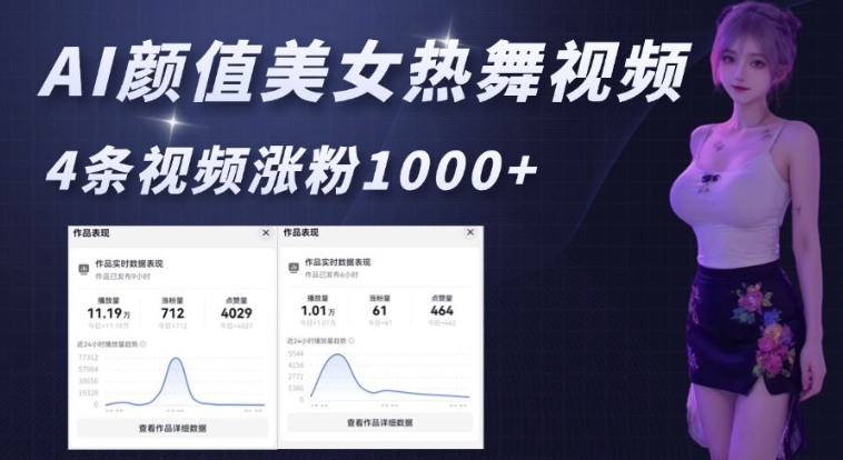 AI颜值美女热舞视频，4条视频涨粉1000+，实测6分钟一条跨境课程-外贸教程-精品网课-电商运营课库课堂