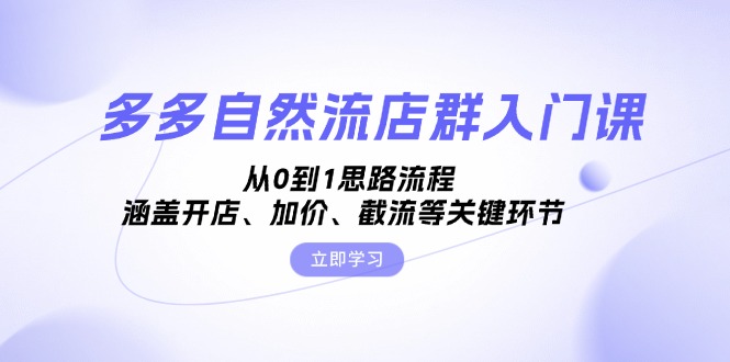 多多自然流店群入门课，从0到1思路流程，涵盖开店、加价、截流等关键环节跨境课程-外贸教程-精品网课-电商运营课库课堂