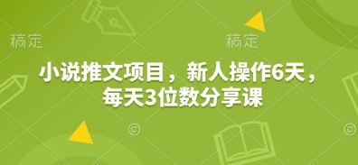 小说推文项目，新人操作6天，每天3位数分享课跨境课程-外贸教程-精品网课-电商运营课库课堂
