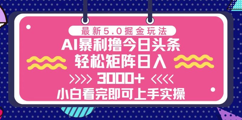 今日头条最新5.0掘金玩法，轻松矩阵日入3000+跨境课程-外贸教程-精品网课-电商运营课库课堂