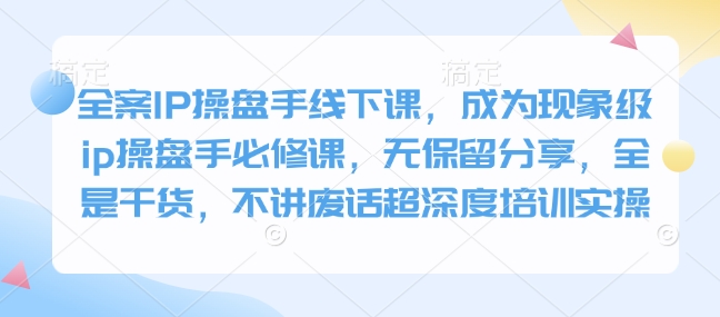 全案IP操盘手线下课，成为现象级ip操盘手必修课，无保留分享，全是干货，不讲废话超深度培训实操跨境课程-外贸教程-精品网课-电商运营课库课堂