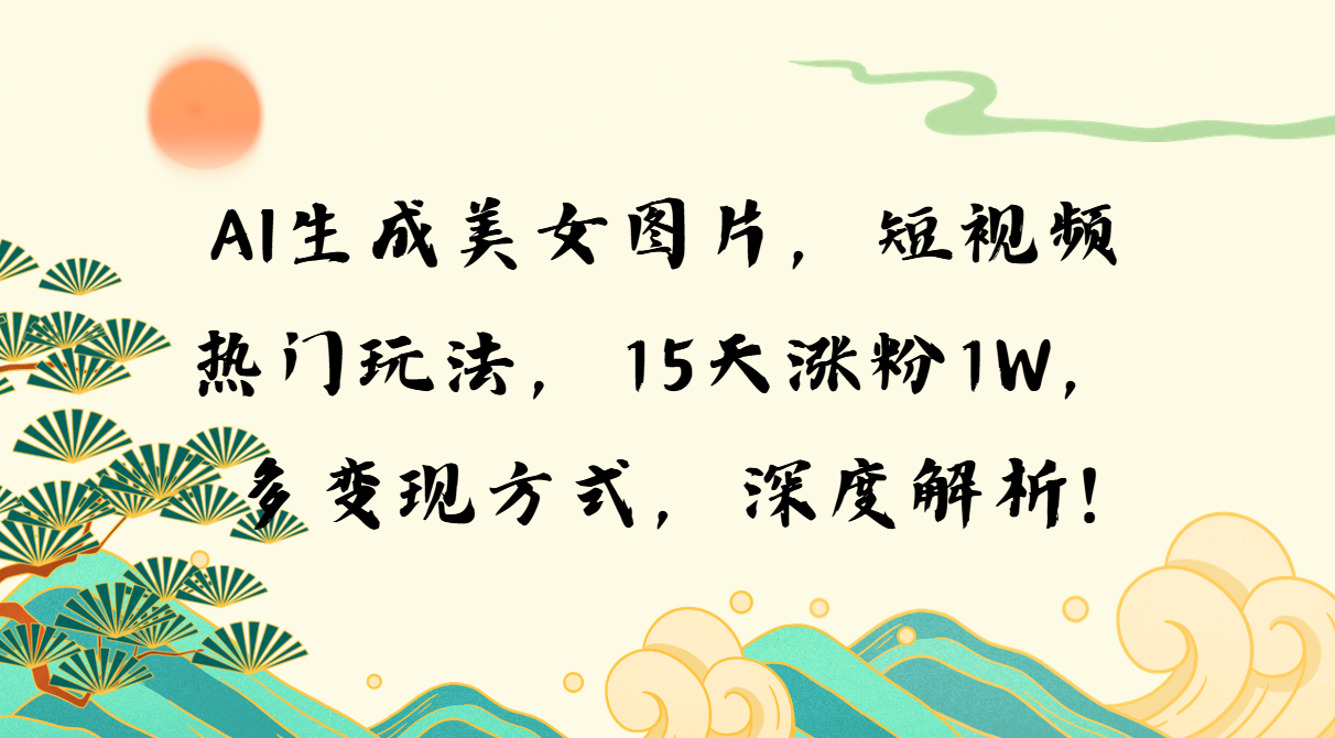 AI生成美女图片，短视频热门玩法，15天涨粉1W，多变现方式，深度解析!跨境课程-外贸教程-精品网课-电商运营课库课堂