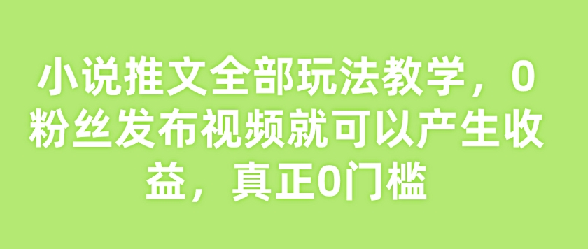 小说推文全部玩法教学，0粉丝发布视频就可以产生收益，真正0门槛跨境课程-外贸教程-精品网课-电商运营课库课堂