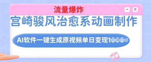 宫崎骏风治愈系动画制作，AI软件一键生成原创视频流量爆炸，单日变现多张，详细实操流程跨境课程-外贸教程-精品网课-电商运营课库课堂