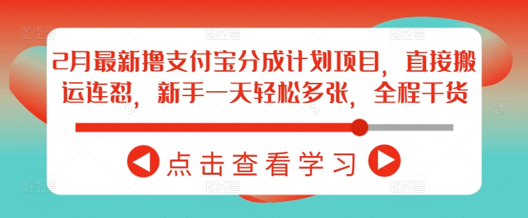 2月最新撸支付宝分成计划项目，直接搬运连怼，新手一天轻松多张，全程干货跨境课程-外贸教程-精品网课-电商运营课库课堂