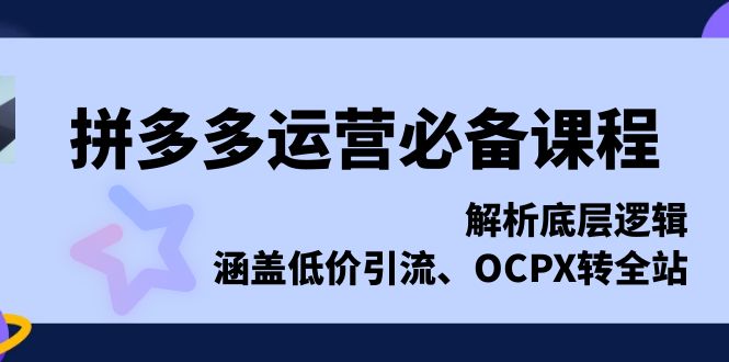 拼多多运营必备课程，解析底层逻辑，涵盖低价引流、OCPX转全站跨境课程-外贸教程-精品网课-电商运营课库课堂