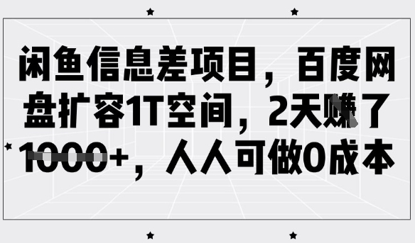 闲鱼信息差项目，百度网盘扩容1T空间，2天收益1k+，人人可做0成本跨境课程-外贸教程-精品网课-电商运营课库课堂