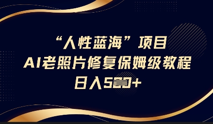人性蓝海AI老照片修复项目保姆级教程，长期复购，轻松日入5张跨境课程-外贸教程-精品网课-电商运营课库课堂