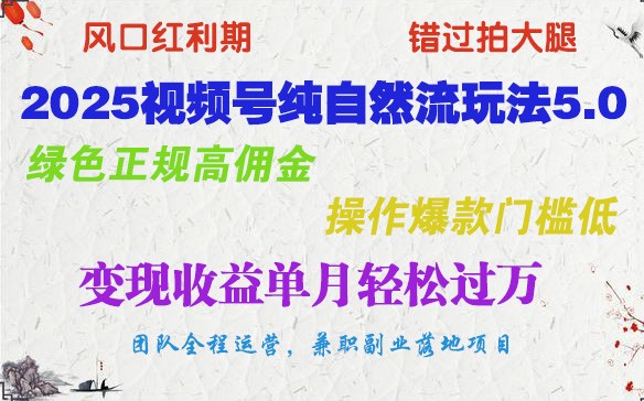 2025视频号纯自然流玩法5.0，绿色正规高佣金，操作爆款门槛低，变现收益单月轻松过万跨境课程-外贸教程-精品网课-电商运营课库课堂