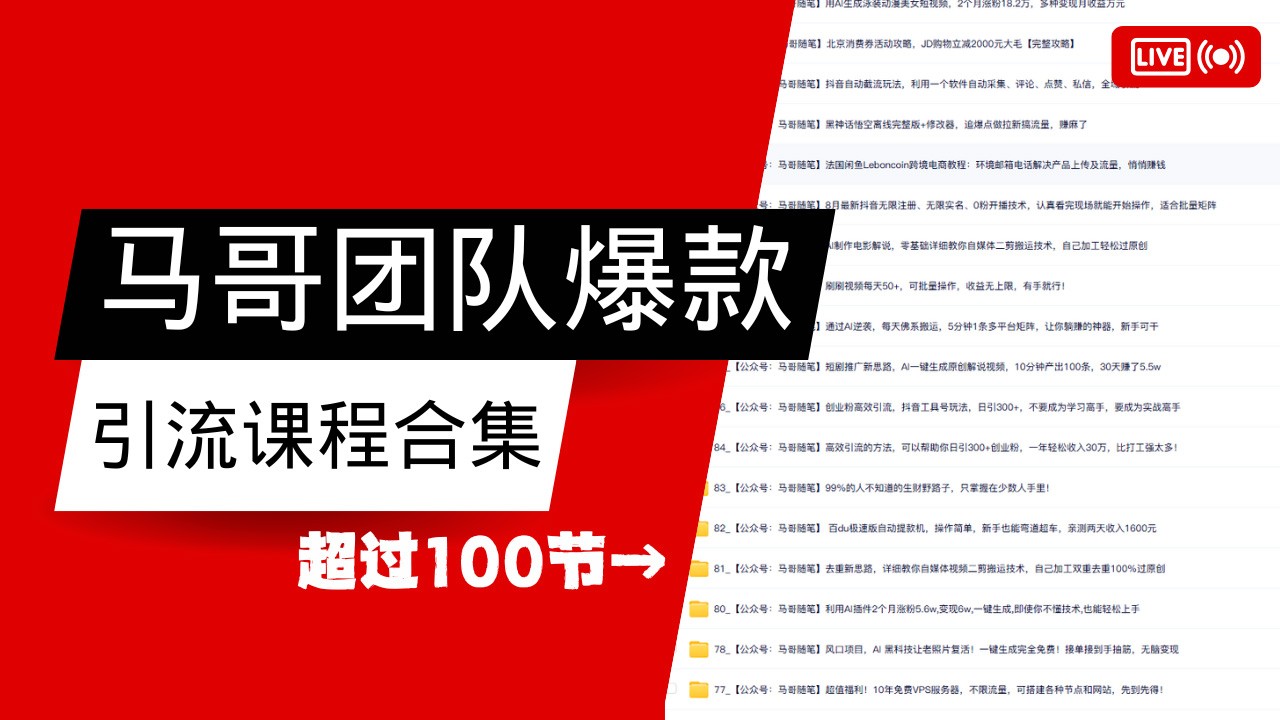 马哥团队【122节】最全项目爆款引流课程合集【持续更新】跨境课程-外贸教程-精品网课-电商运营课库课堂