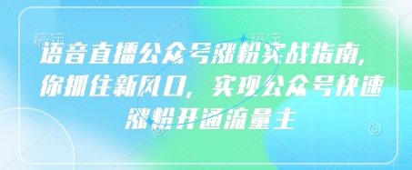 语音直播公众号涨粉实战指南，你抓住新风口，实现公众号快速涨粉开通流量主跨境课程-外贸教程-精品网课-电商运营课库课堂