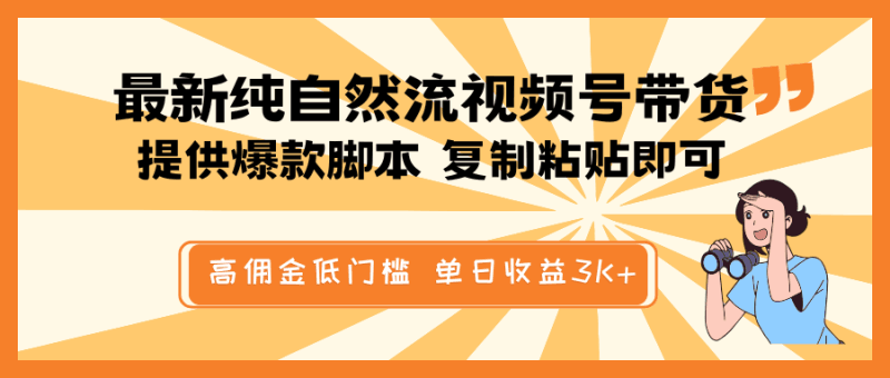 最新纯自然流视频号带货,提供爆款脚本简单 复制粘贴即可,高佣金低门槛,单日收益3K+跨境课程-外贸教程-精品网课-电商运营课库课堂
