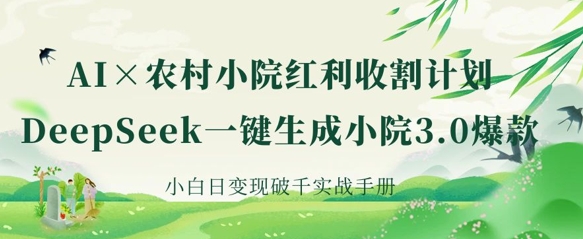 AI+农村小院红利收割：DeepSeek一键生成小院3.0爆款，小白日变现破千实战手册跨境课程-外贸教程-精品网课-电商运营课库课堂